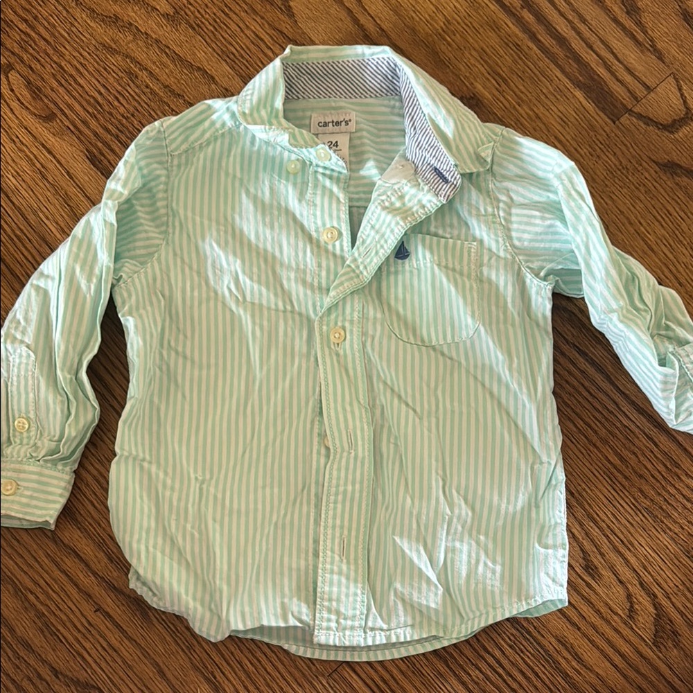 Carter's Green Button Down Shirt Lightweight Cotton